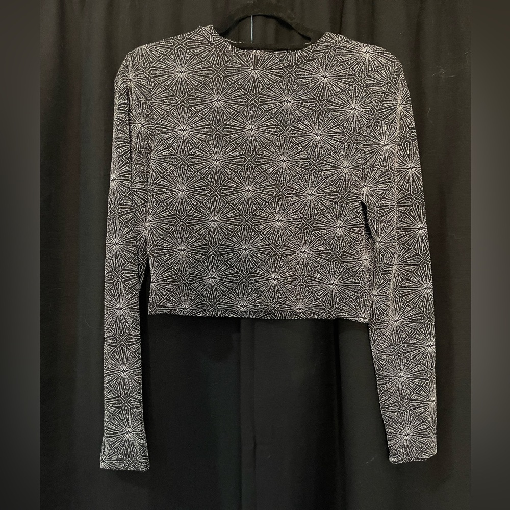 Black and sparkly silver Long sleeve crop top